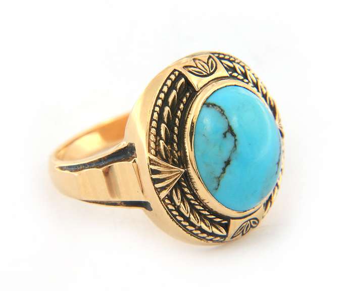 Vintage Yellow Gold Oval Turquoise Ring