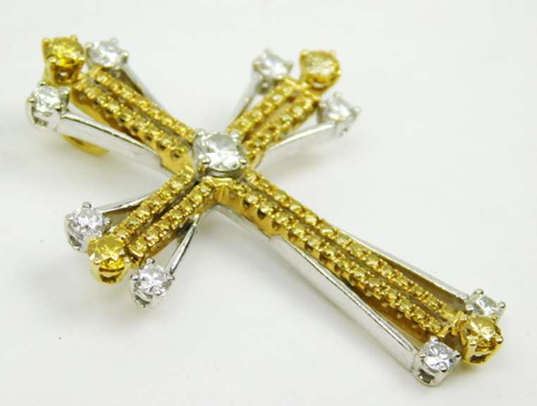 Finest 18K Gold Yellow & White Diamond Cross