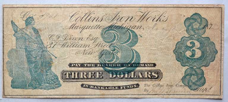 $ 3 Collins Iron Works  Jan 1 1872 Two Sided Note