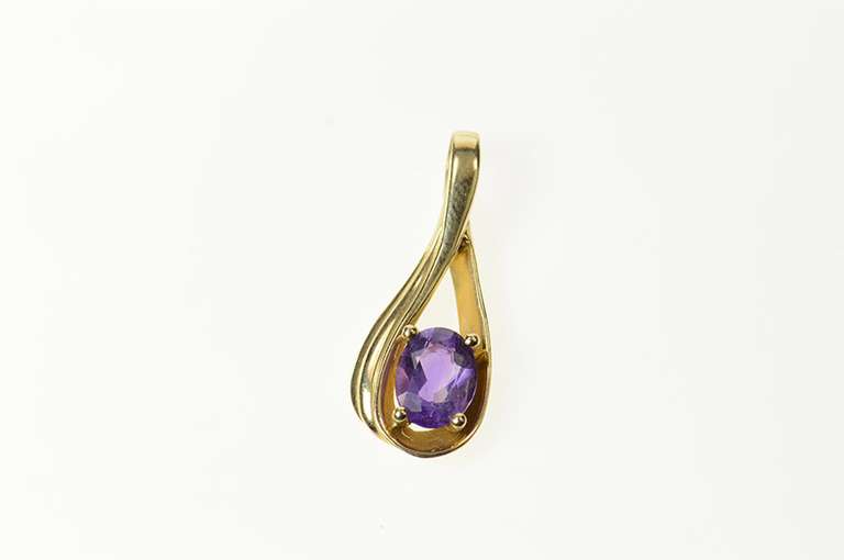 14K Yellow Gold Oval Amethyst Loop Design Drop Pendant