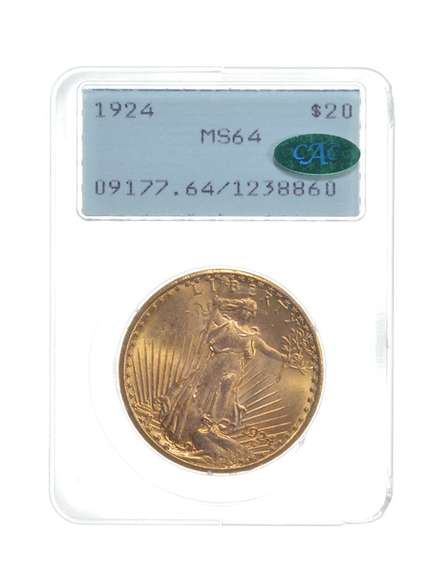 MS64 1924 $20 Saint-Gaudens Gold Double Eagle - CAC - Graded PCGS