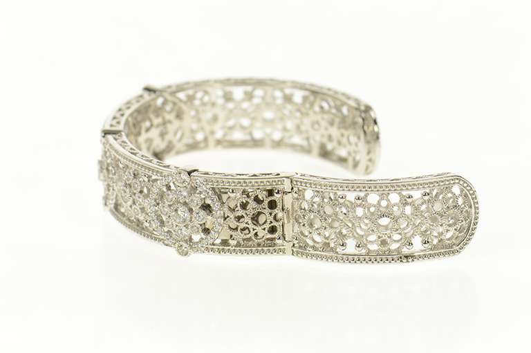 Sterling Silver Judith Ripka Filigree Floral Cuff Statement Bracelet