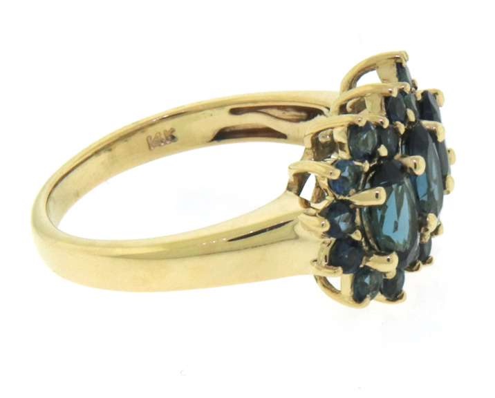 Wonderful 3 Stone Blue Topaz Yellow Gold Ring