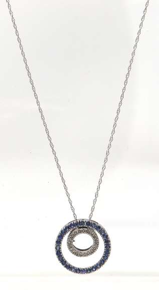 Favorite White Gold Sapphire and Diamond Double Circle Pendant on Chain