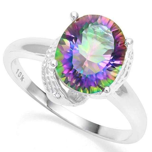 925 STERLING SILVER 2.41 CTMYSTIC GEMSTONE & DIAMOND COCKTAIL RING