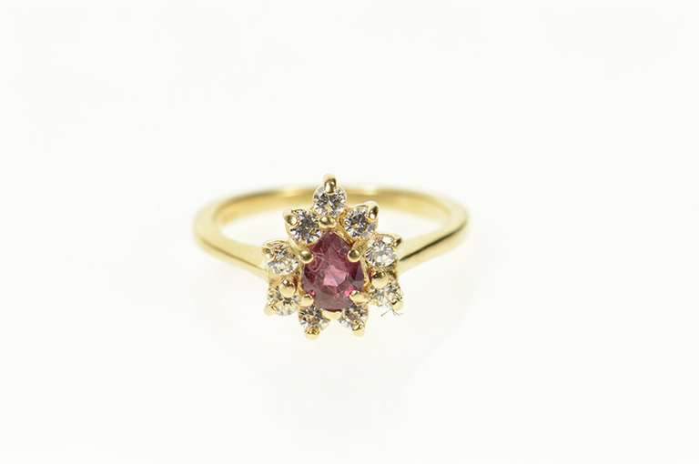 14K Yellow Gold Pear Ruby CZ Halo Classic Statement Ring