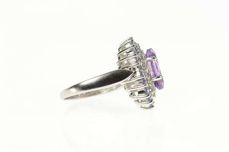 10K White Gold Marquise Amethyst CZ Syn. Tanzanite Halo Ring