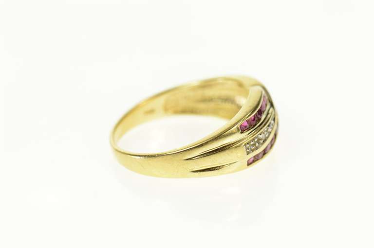 14K Yellow Gold Wavy Ruby Diamond Accent Statement Band Ring
