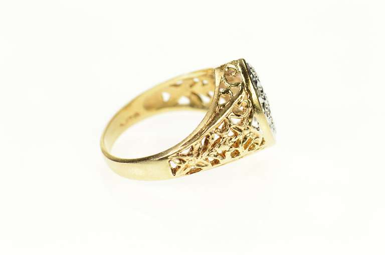 10K Yellow Gold Marquise Diamond Cluster Ornate Filigree Ring
