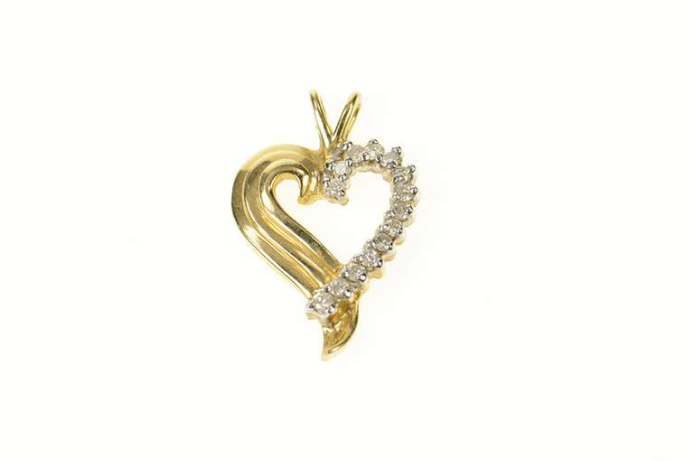 14K Yellow Gold Curvy Diamond Heart Love Symbol Pendant