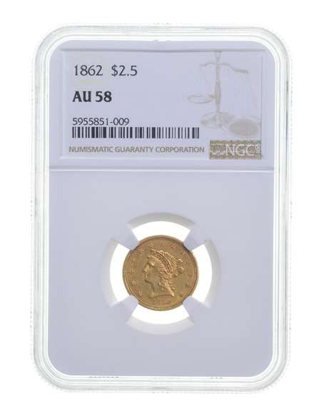 1862 AU58 $2.50 Liberty Head Gold Quarter Eagle - Graded NGC