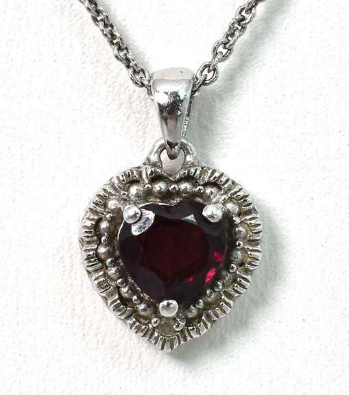 Sweet Garnet Heart Necklace in Sterling Silver