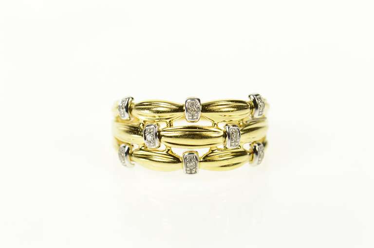 18K Yellow Gold Diamond Layered Look Statement Band Ring