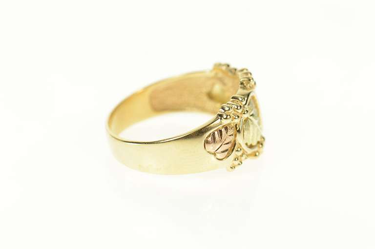 10K Yellow Gold Textured Black Hills Leaf Statement Band Ring