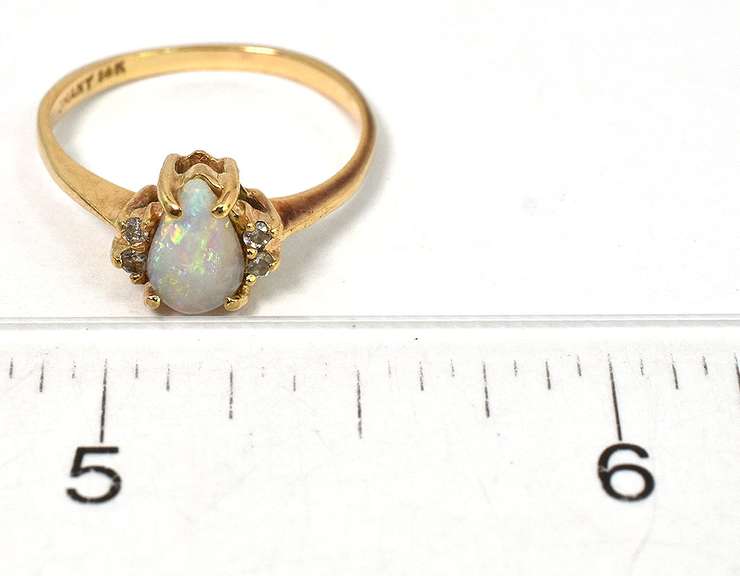 Charming Opal & Diamond Accent Ring in 14KT Yellow Gold