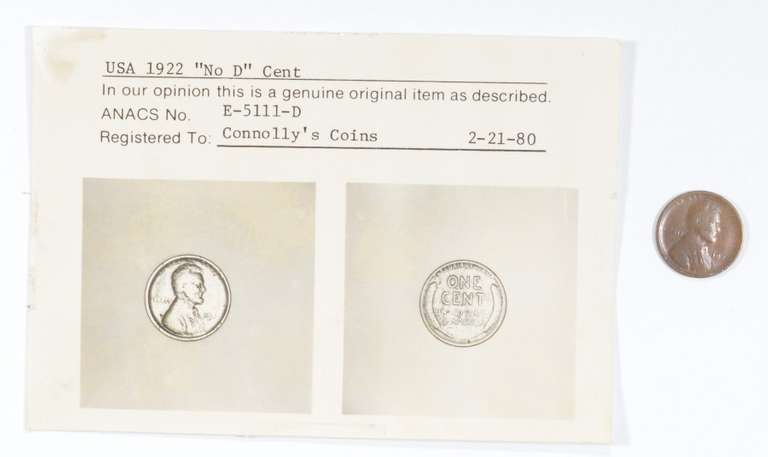 1922 Lincoln Wheat Cent - No D