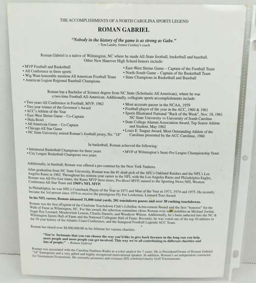 Roman Gabriel Autographed Color Print & Stat Sheet