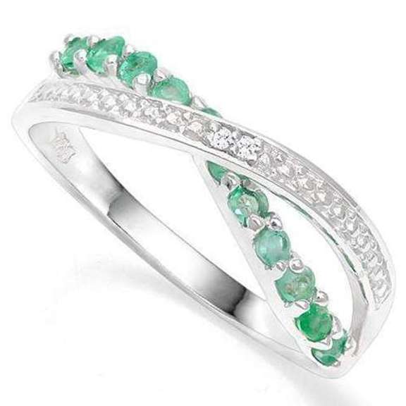 926 STERLING SILVER RD 2MM 0.31CT EMERALD AND DIAMOND WOMEN RING