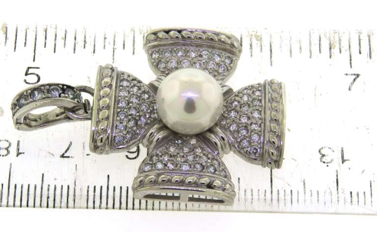 Sterling Silver Simulated Pearl & CZ Pendant