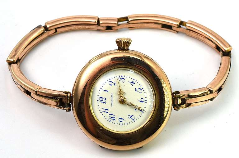 Vintage Waltham Porcelain-Dial Watch with Stretch Band