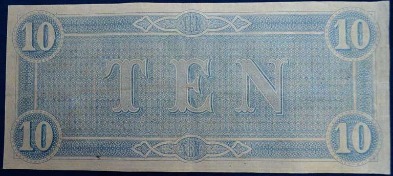 Confederate States Of America $10 Richmond Feb.11, 1864. Circulated.