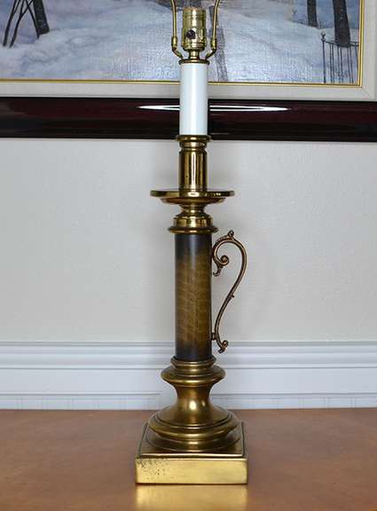 Vintage 3 Way Brass Handled Column Table Lamp