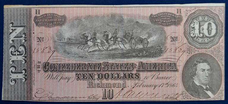 Confederate States Of America $10 Richmond Feb.11, 1864. Circulated.