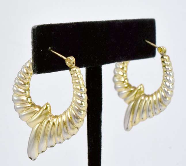 14KT Yellow Gold Fancy Hoop Earrings