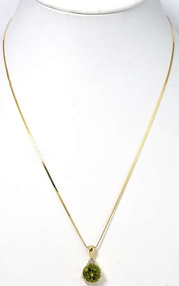 Refreshing Peridot & Diamond Necklace in 14KT Yellow Gold