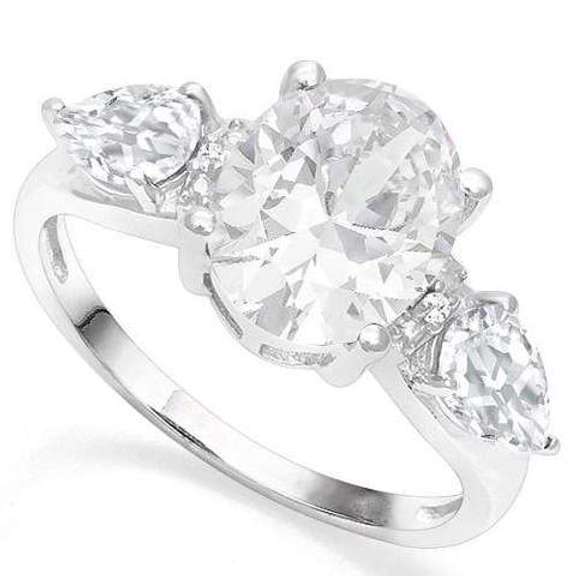 3.89 CT WHITE TOPAZ & DIAMOND 18K GOLD PLATED RING