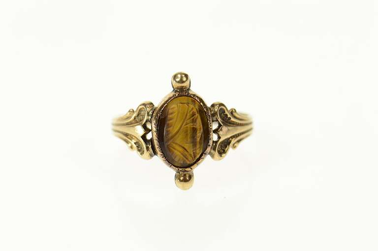 14K Yellow Gold Victorian Carved Tiger's Eye Cameo Ring