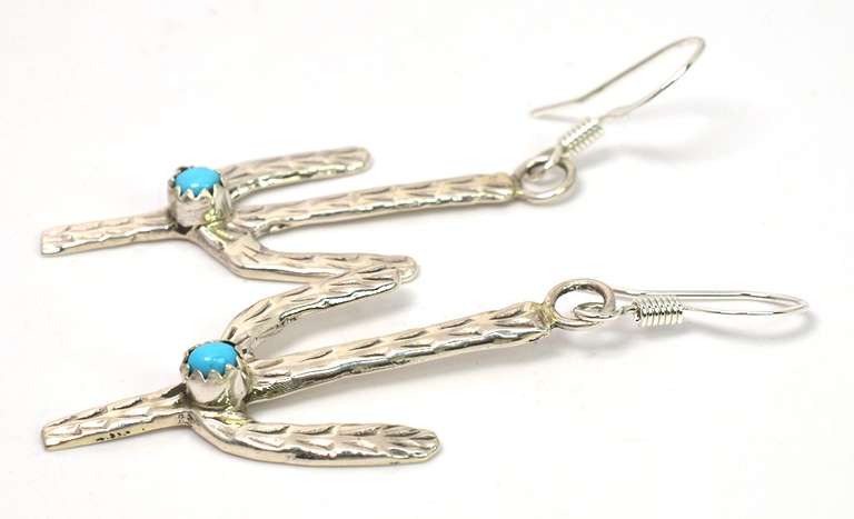 Sterling Silver Cactus Earrings with Turquoise
