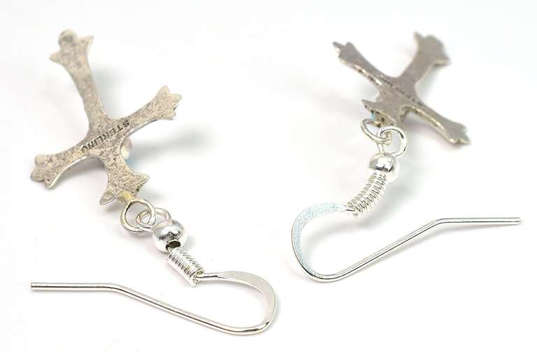 Sterling Silver Cross Earrings with Turquoise
