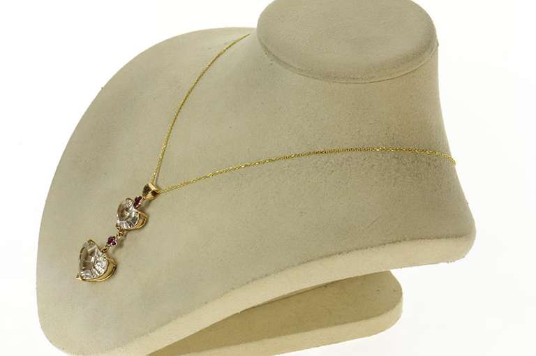 14K Yellow Gold Tiered Heart Smoky Quartz Ruby Pendant