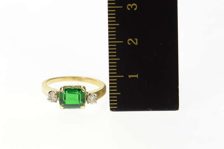 14K Yellow Gold Emerald Cut Sim. Emerald Diamond Classic Ring
