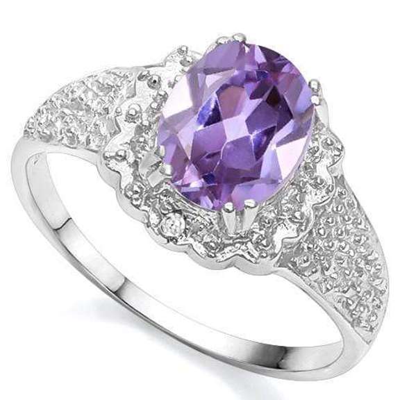 1 3/5 CT LAB ALEXANDRITE; DIAMOND 925 STERLING SILVER RING