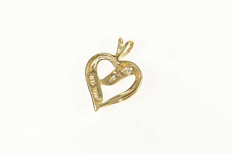 10K Yellow Gold Classic Curvy Diamond Encrusted Heart Pendant