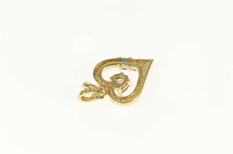 10K Yellow Gold Diamond Amethyst Blue Topaz Heart Pendant