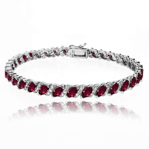 Created Ruby Tennis Bracelet with White Topaz Accents in Sterling Silver