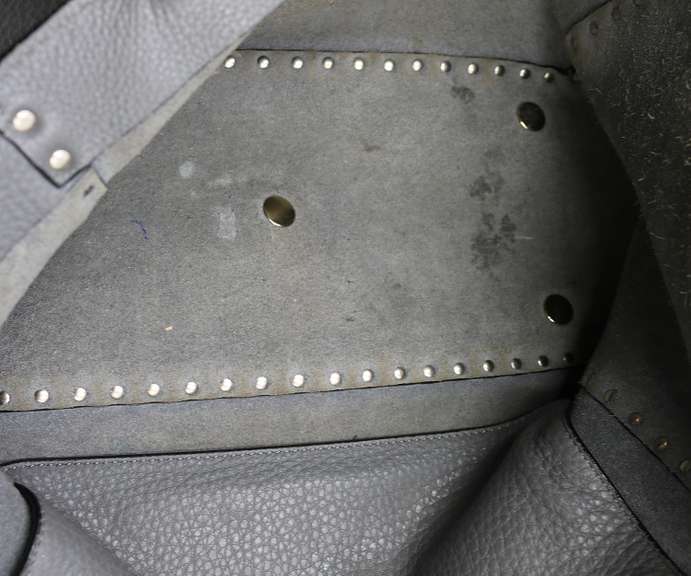 Valentino Rockstud Pebbled Leather Grey Tote