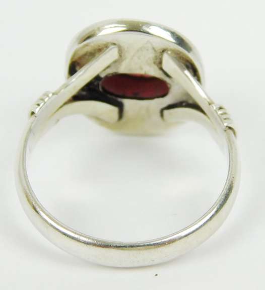 Sterling Silver Garnet Cabochon Ring, Size 7