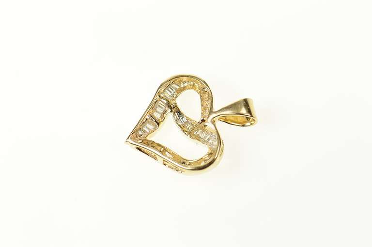 10K Yellow Gold Classic Baguette Diamond Heart Love Pendant