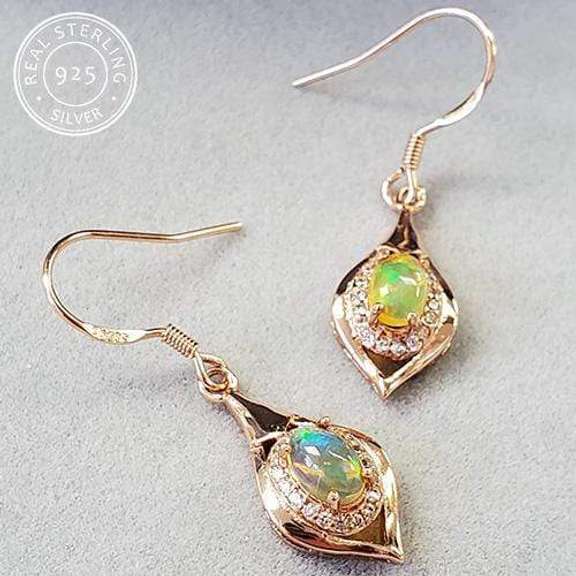 AUSTRALIAN FIRE OPAL & CREATED WHITE SAPPHIRE 0.60 CT AUSTRALIAN FIRE OPAL 925 STERLING SILVER EARRINGS