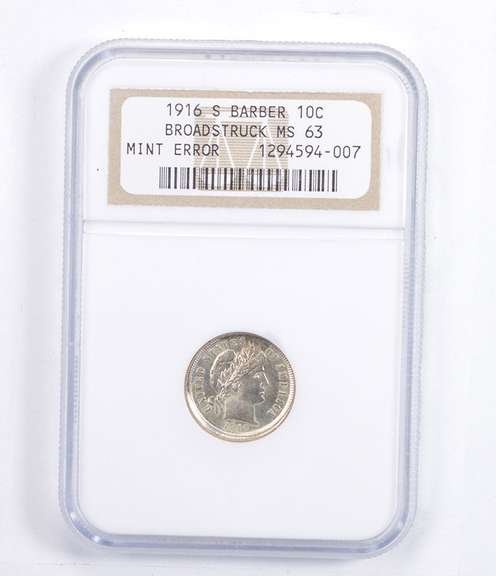 MS63 1916-S Barber Dime - Mint Error: Broadstruck - Graded NGC