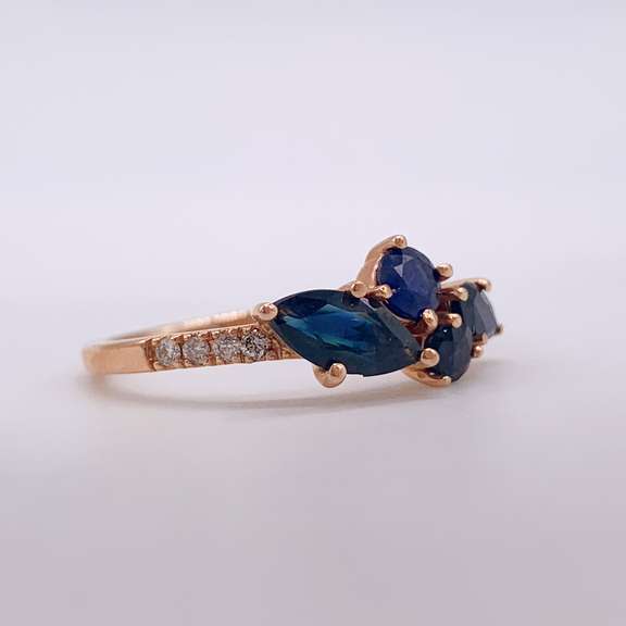14kt Rose Gold, Blue Sapphire, & Diamond Ring