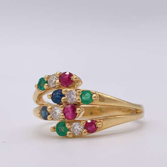18kt Solid Yellow Gold Gemstone & Diamond Ring