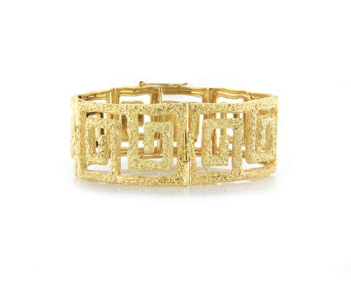 Unforgettable 18kt Illias Lalaounis Hammered Greek Key Bracelet