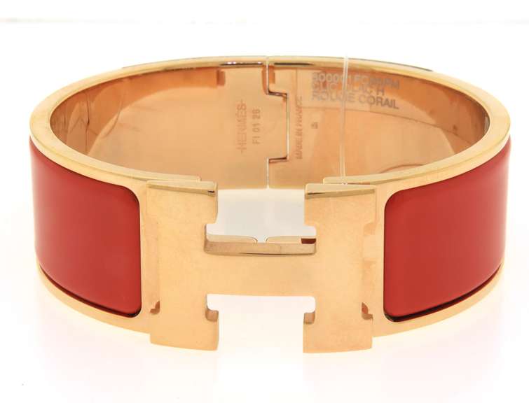 Hermes Rose Gold Plated Enamel Bangle Bracelet