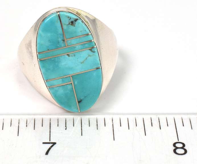 Sterling Silver Oval Turquoise Inlay Men's Ring