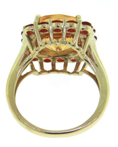 Graceful Yellow Gold Citrine & Mexican Fire Opal Halo Ring